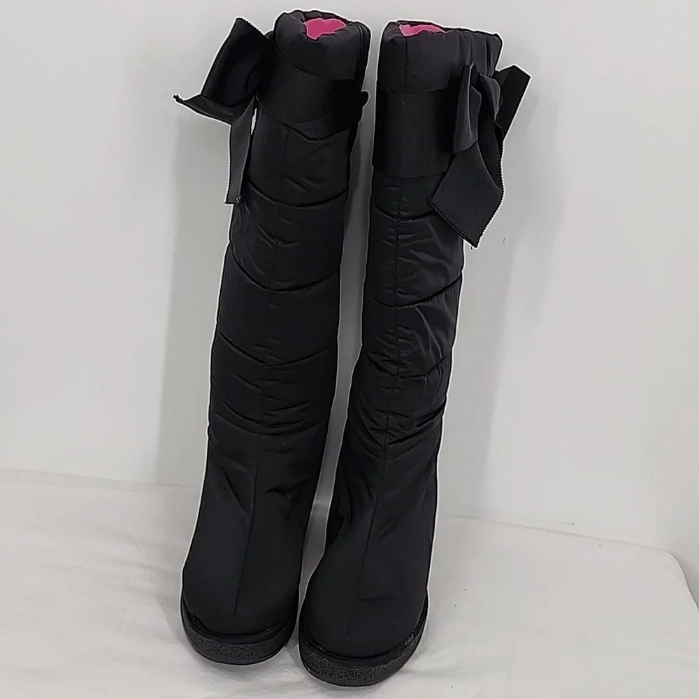 Kate Spade New York Cagney Quilted Bow Wedge Boot Black Satin Women's‎ Size 6 M
